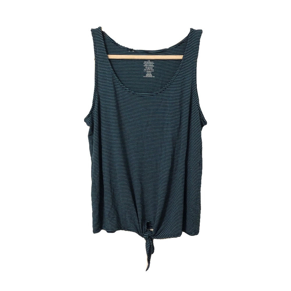 Blue Striped Tie Front Tank Top
